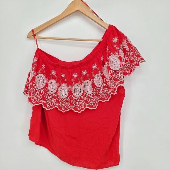Stella & Dot Hannah One Shoulder Top Large Red Embroidered Size Large NWT - Picture 8 of 10
